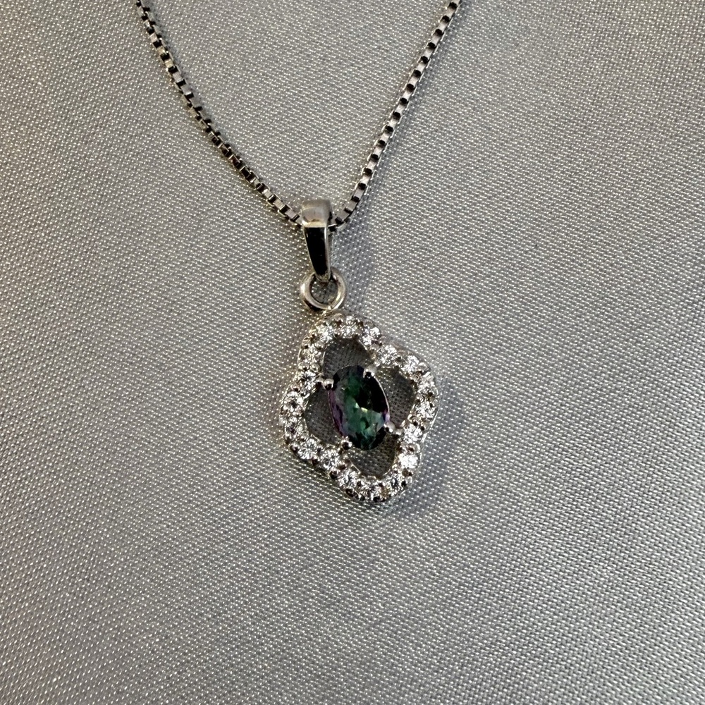 Mystic Topaz Pendant Necklace on 925 Italy Box Chain – 18 inches